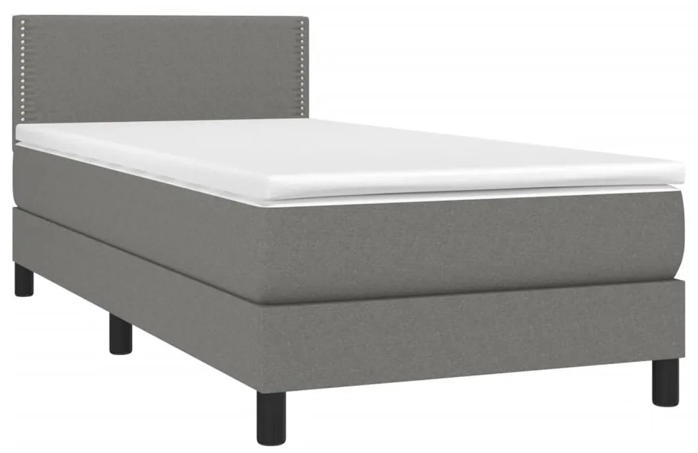 Letto a molle materasso e led grigio scuro 100x200cm in tessuto