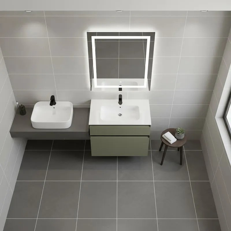 Mobile da bagno sospeso sotto lavabo L 59.5 x H 60 x P 45.5 cm verde salvia opaco, 2 cassetti Fusion