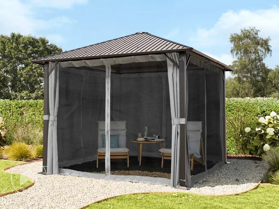 TOOLPORT Gazebo da giardino 3x3m, Hardtop, 4 teli laterali, grigio - (300219)