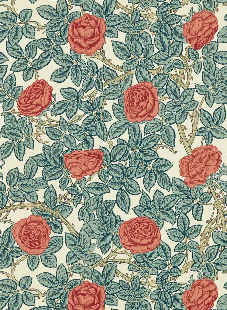 Morris & Co Carta da parati Rambling Rose - Emery Blue/ Madder