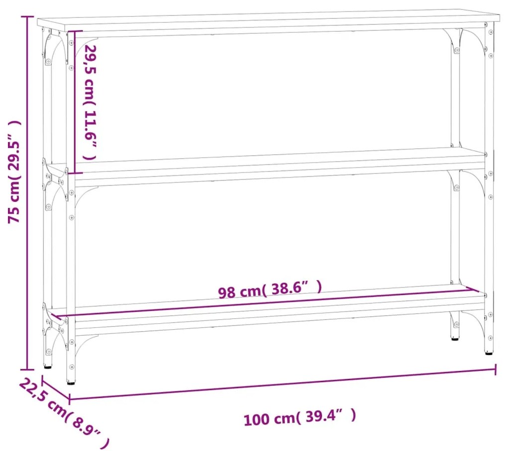 Tavolino Consolle Rovere Fumo 100x22,5x75 cm Legno Multistrato