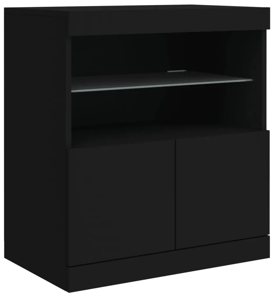 Credenza con luci led nera 60x37x67 cm