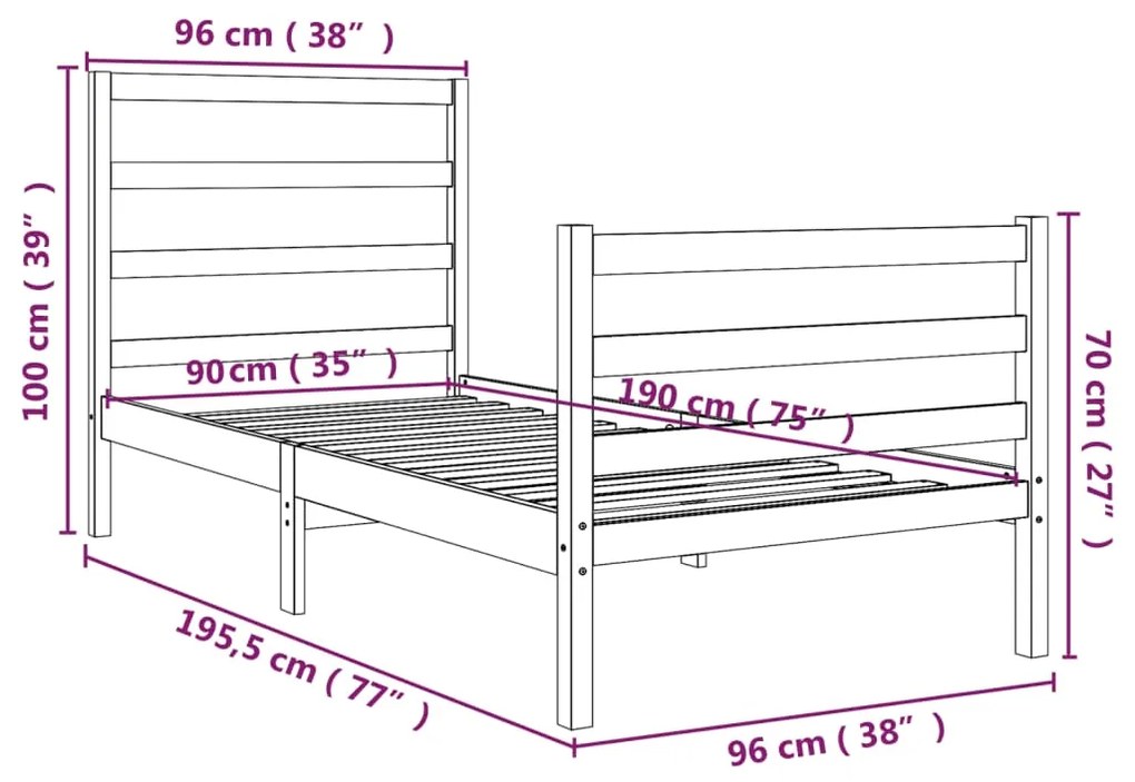 Giroletto Bianco in Legno Massello di Pino 90x190 cm Single