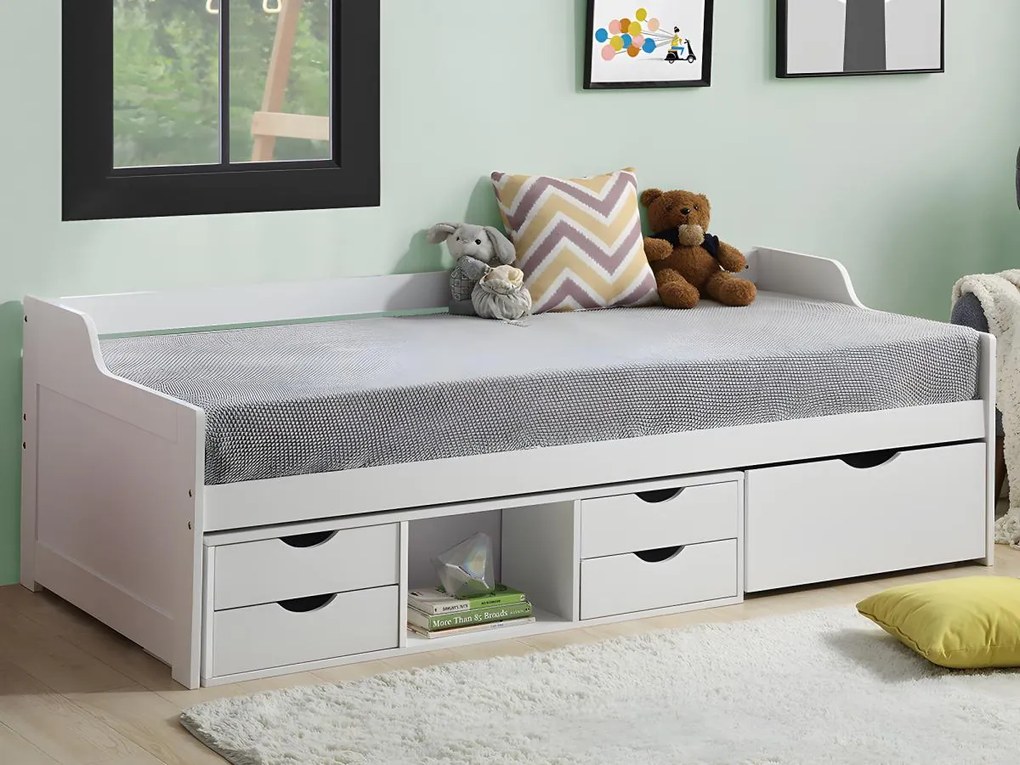 Divanetto letto con vani portaoggetti 90 x 190 cm in Abete Bianco - ADELISE