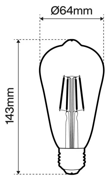 Lampada LED E27 4W a Filamento 150lm/W, No Flickering - ST64 Colore  Bianco Caldo 2.700K