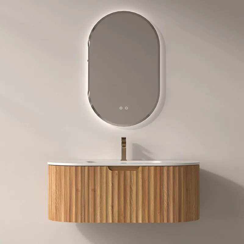 Mobile bagno curvo 100 cm cannettato con lavabo integrato | KAM-NORTH-P100 - KAMALU