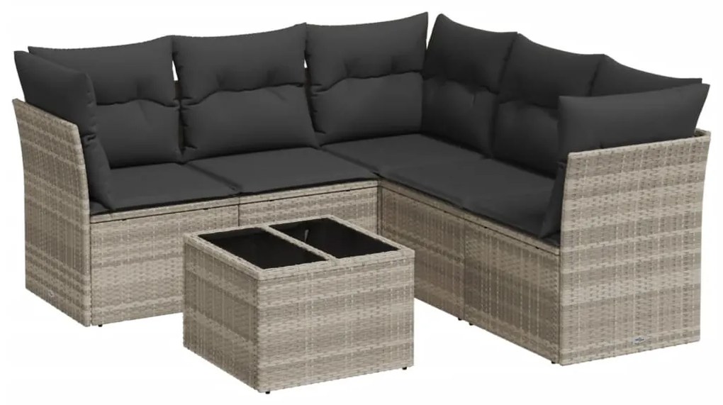 Set divano da giardino 6pz con cuscini grigio chiaro polyrattan