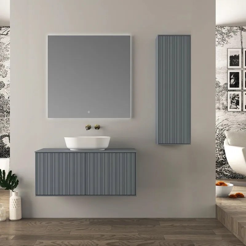 Mobile da bagno sotto lavabo BADEN HAUS DOMINO blu ghiaccio opaco L 100 x H 43 x P 46 cm 2 cassetti, lavabo non incluso