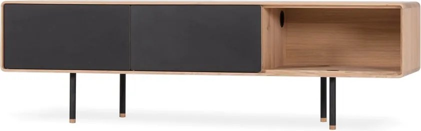 Mobile TV nero-color legno naturale in legno di quercia 160x48 cm Fina - Gazzda