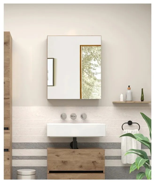 Mobile bagno effetto quercia colore naturale da parete con specchio 60x70 cm Wisla - Støraa