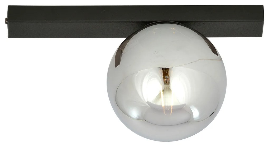 Plafoniera Moderna 1 Luce Giapeto Barra In Acciaio Nero E Sfera Di Vetro Fumè