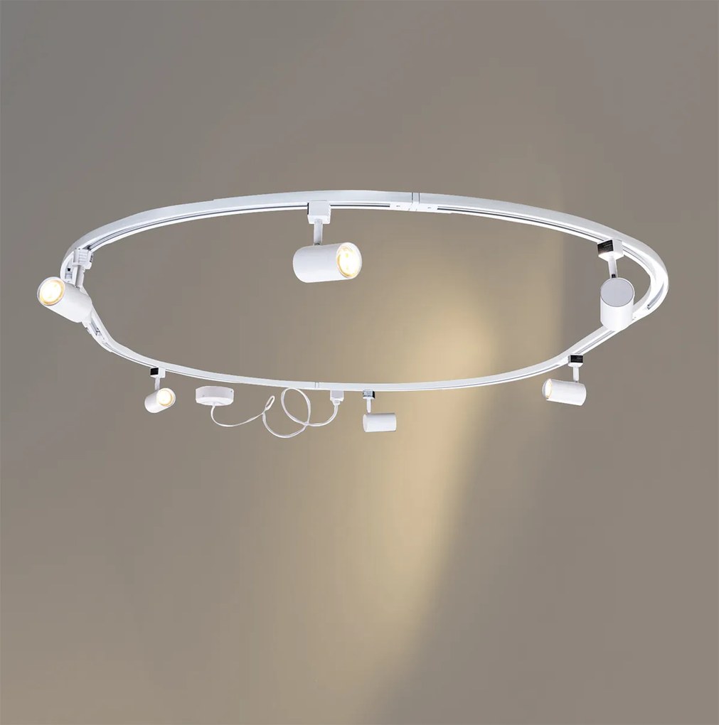 Sistema di illuminazione a binario moderno con 6 faretti bianchi monofase ovale 100 cm - Iconic Jeana
