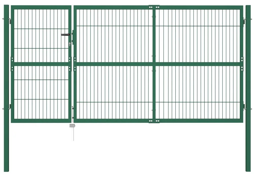 Cancello Di Recinzione Con Paletti 350x140 Cm İn Acciaio Verde /