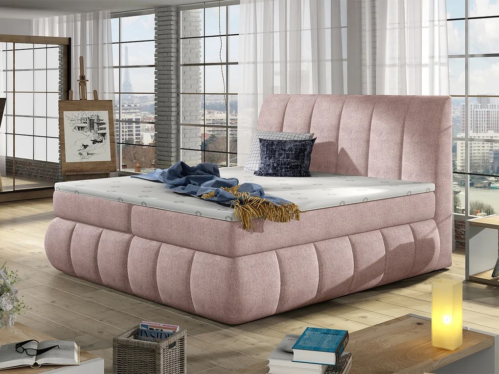 Letto matrimoniale boxspring Rosa dei Venti - 180 x 200 cm , Tessuto pregiato rosa