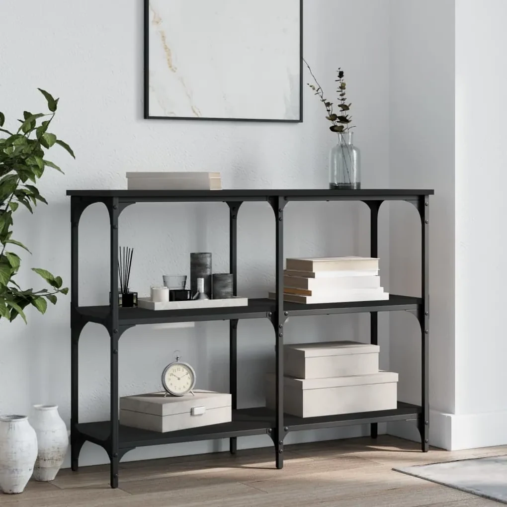 Tavolino consolle nero 100x29x75 cm in legno multistrato