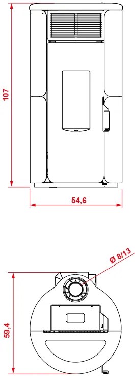 Royal Grazia E AIR 80 stufa ermetica a pellet ad aria uscita fumi superiore 8kw serbatoio 25kg 55x59x107 cm in acciaio nero