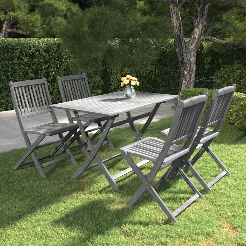 Set da pranzo per giardino 5 pz legno massello di acacia grigio