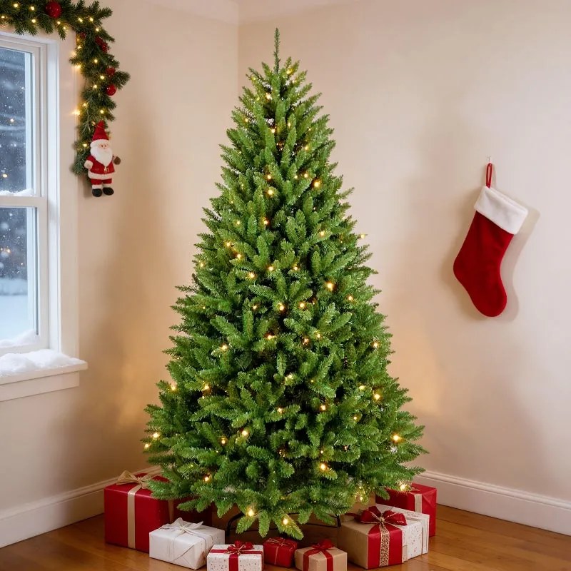 Albero di Natale artificiale Highland illuminato verde H 210 cm x ø 128 cm