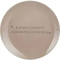 Piatto frutta tortora con scritta 19,5 cm in stoneware