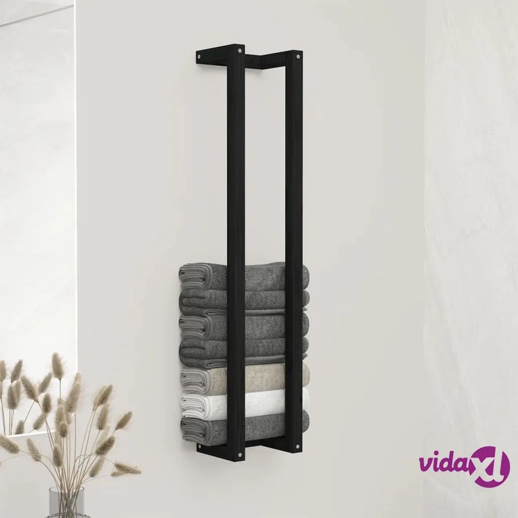 vidaXL Portasciugamani Nero 23x18x110 cm in Legno Massello di Pino