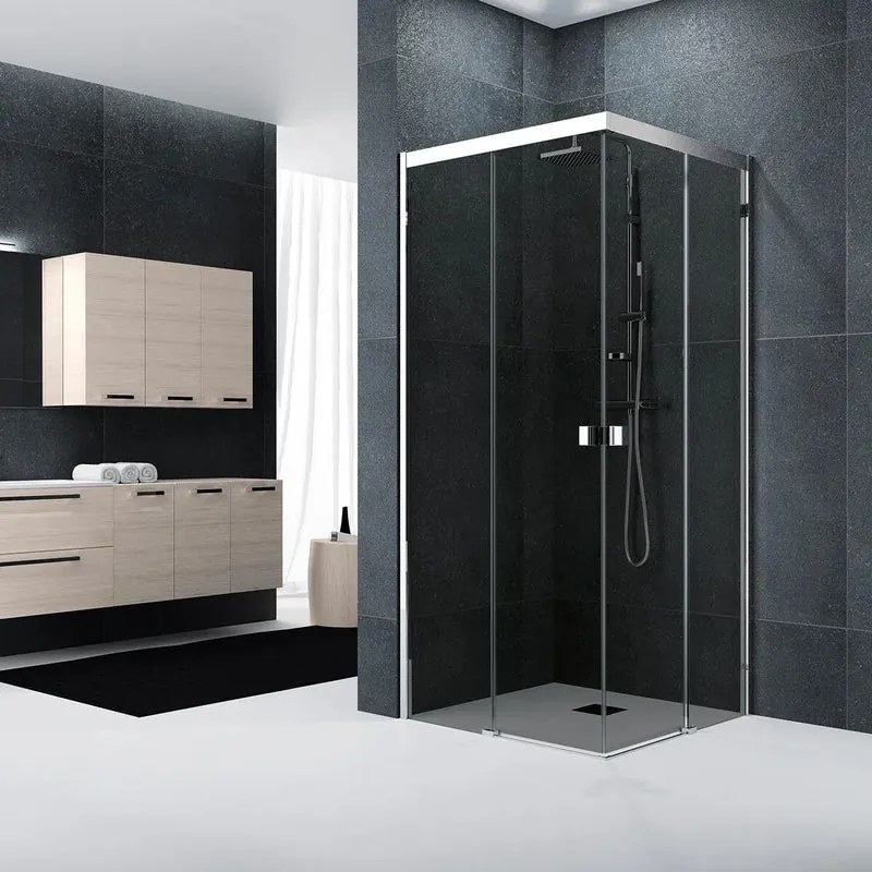 Porta doccia battente Glam L 81 x H 200cm, Sp. 6 mm in vetro profilo argento