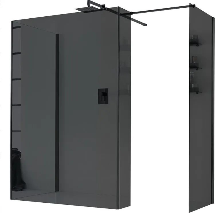 Box doccia walk-in Wens, vetro fumè 6 mm, H 200 cm, profilo nero