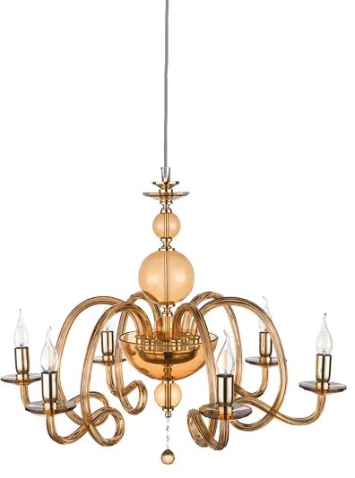 Lampadario a sospensione D75 cm VIVALDI a 6 luci in vetro lavorato a mano AMBRA