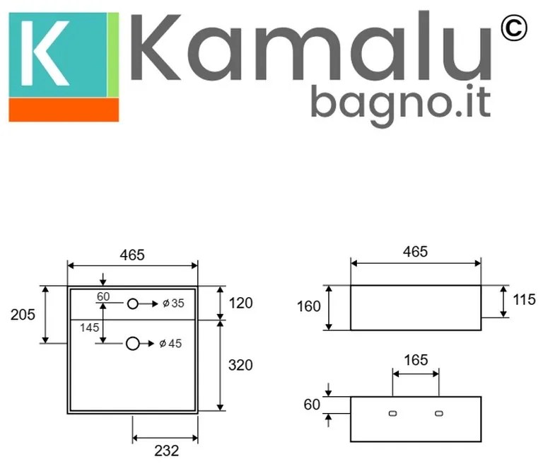 Kamalu - lavandino piccolo bagno 46.5 cm in ceramica lucida| litos-246