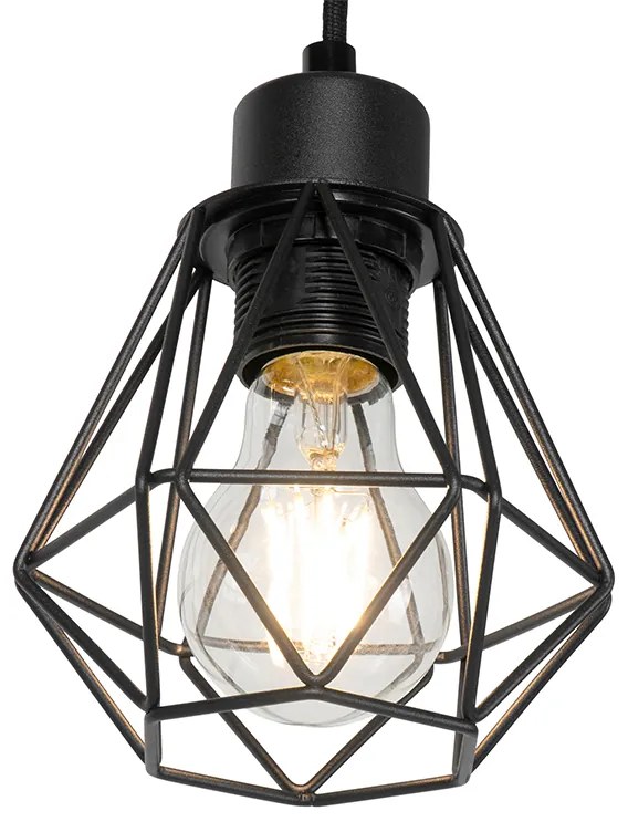 Lampada da terra rustica nera con legno 2 luci - Chon