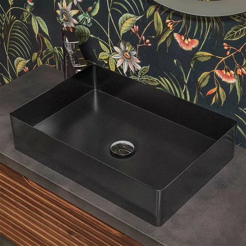 Lavabo da appoggio rettangolare 58x38 cm in acciaio inox nero opaco Goya