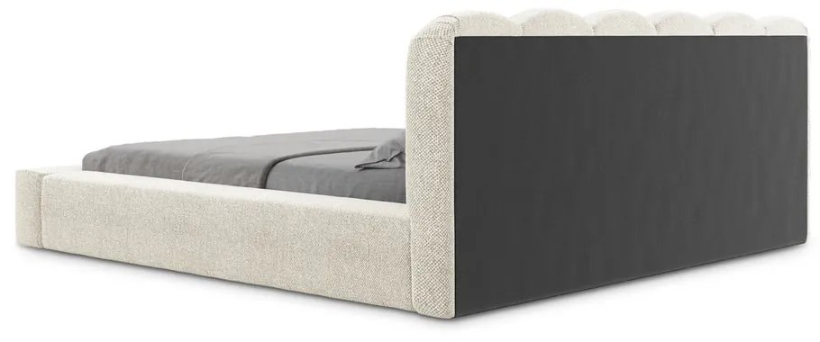 Letto matrimoniale imbottito beige con contenitore con griglia 180x200 cm Mano - Makamii