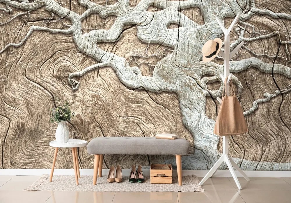 Carta da parati – Albero Astratto su Legno in Beige