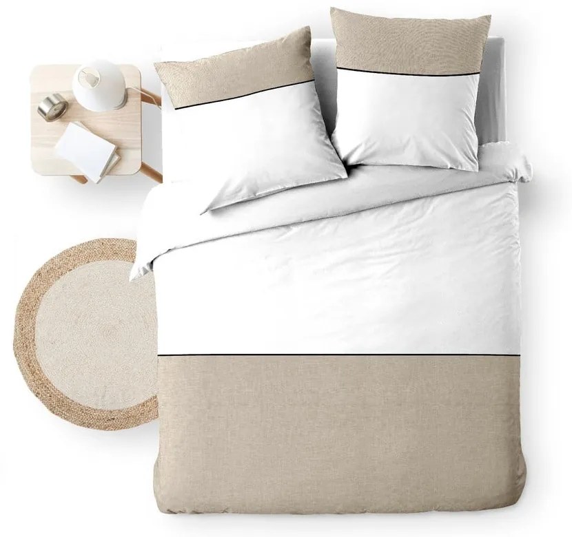Set copripiumino e federa bianco/beige in cotone per letto matrimoniale ed esteso 240x220 cm Gabrielle – douceur d'intérieur