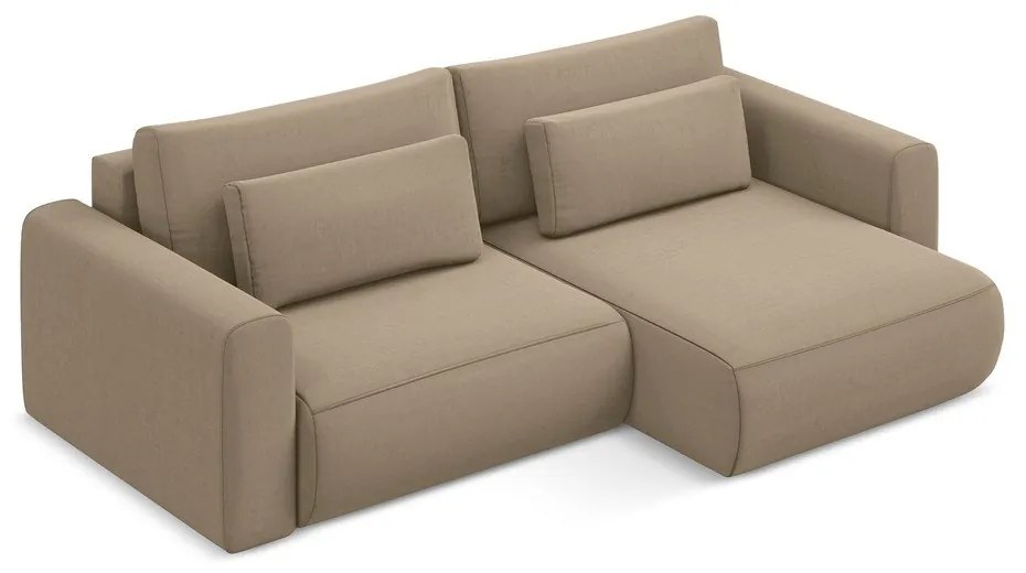 Divano angolare marrone chiaro allungabile/con contenitore (con penisola a destra/con chaise lounge) con rivestimento in velluto Kapua – Makamii