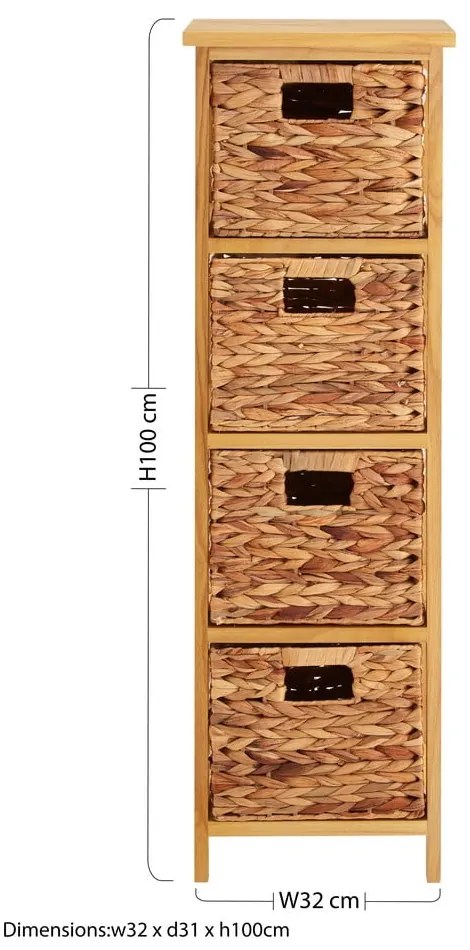 Cassettiera alta in legno massiccio di pavlovnia in colore naturale 32x100 cm - Premier Housewares