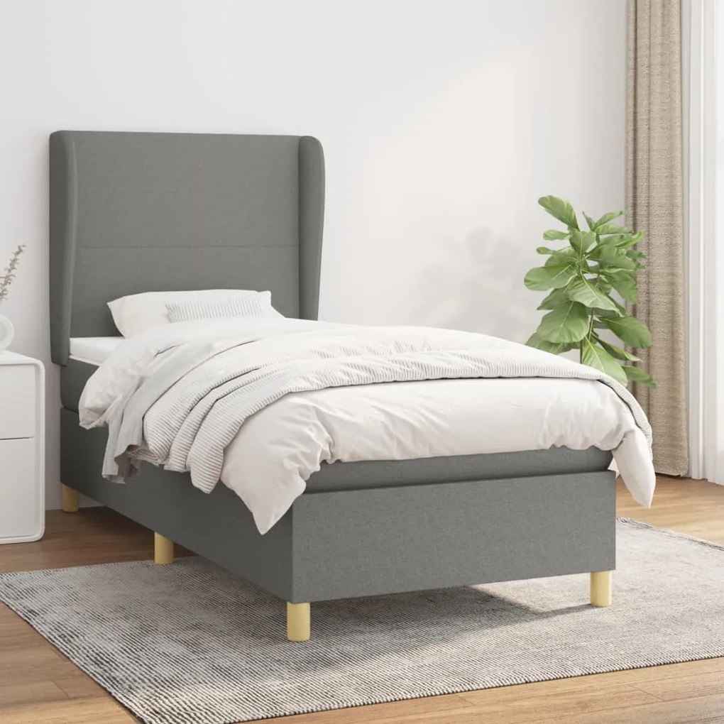 Giroletto A Molle Con Materasso Grigio Scuro 80x200 Cm Tessuto /