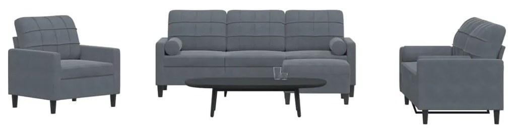 Set Di Divani 4 Pz Con Cuscini E Rinforzi Grigio Scuro Velluto /