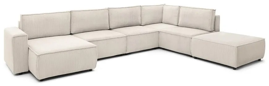 Divano a U angolare in velluto a coste color crema, angolo destro Nihad modular - Bobochic Paris