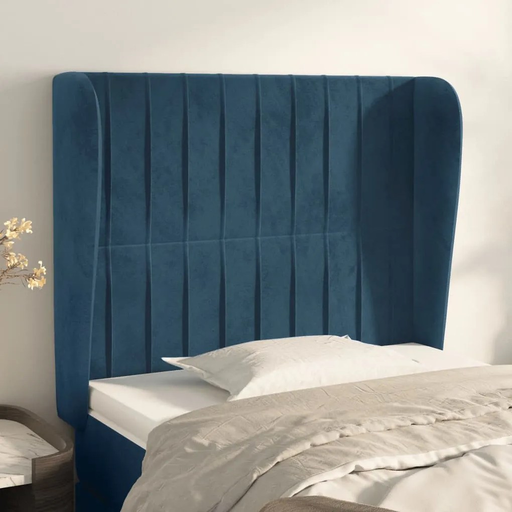 Testiera Ad Orecchio Blu Scuro 83x23x118/128 Cm İn Velluto /