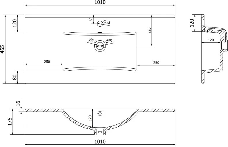 Mexen Atena lavabo da incasso in piano 101 x 46 cm, bianco - 25011000