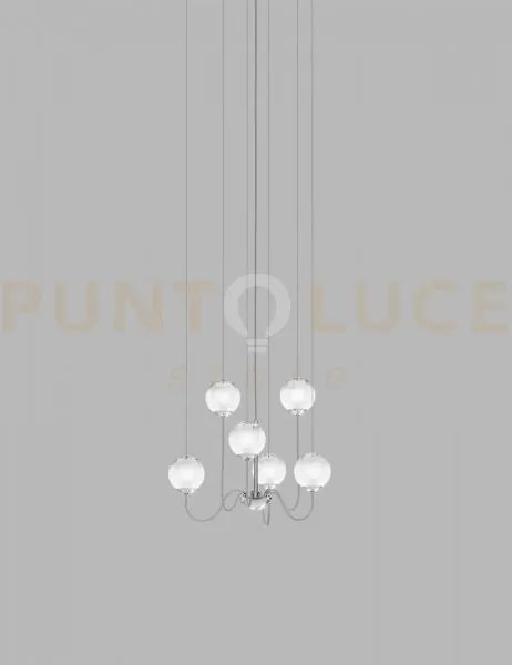 Puppet sospensione 6p bianco sfumato cromo lucido 6 luci attacco g9