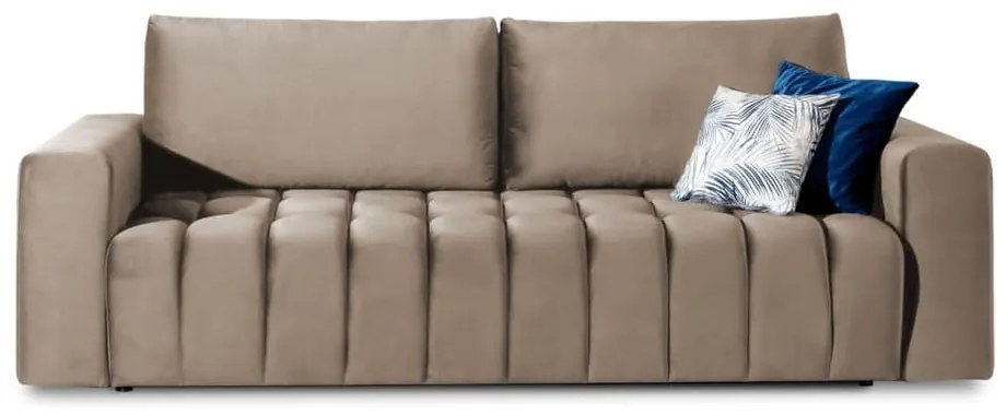 Divano marrone chiaro allungabile/con contenitore e rivestimento in velluto 247 cm Lazaro – ELTAP