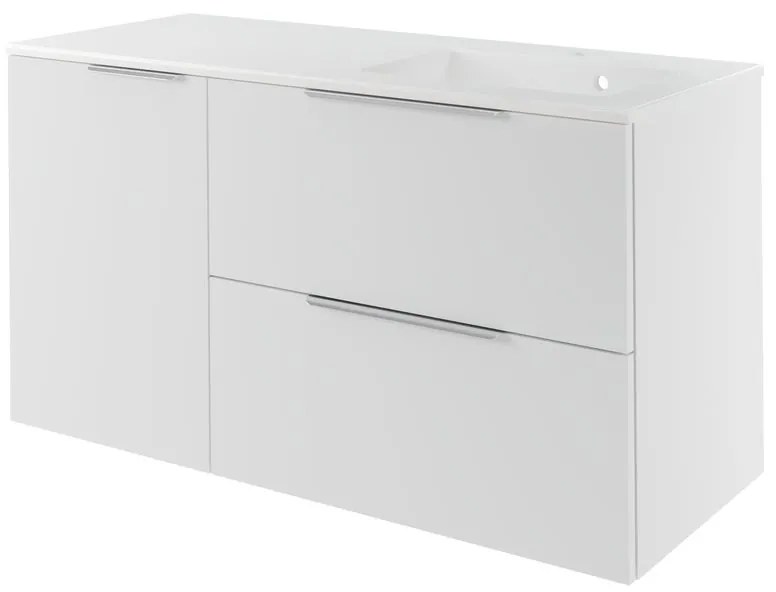 Mobile da bagno sotto lavabo Neo bianco laccato L 120 x H 64 x P 48 cm 2 cassetti 1 anta, lavabo non incluso