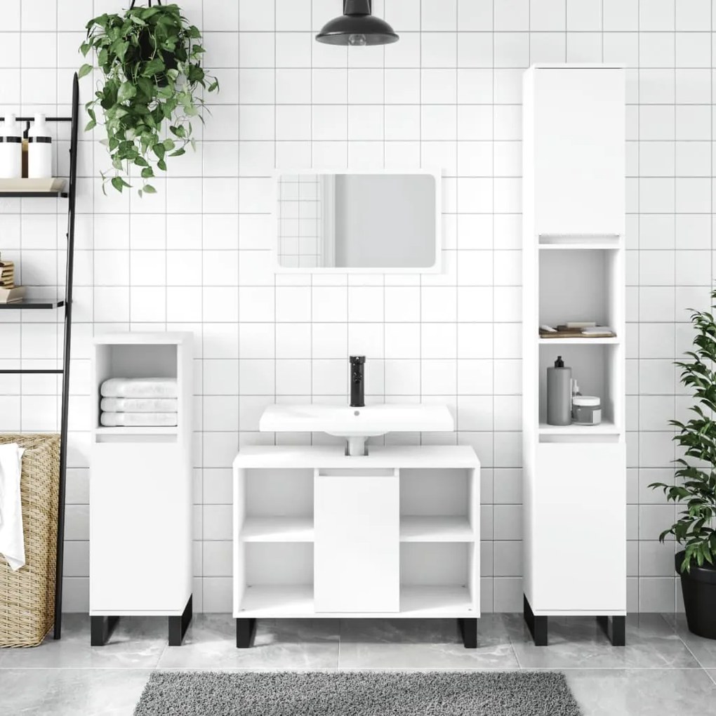 Set Mobili Da Bagno 3 Pz Bianco İn Legno Multistrato /