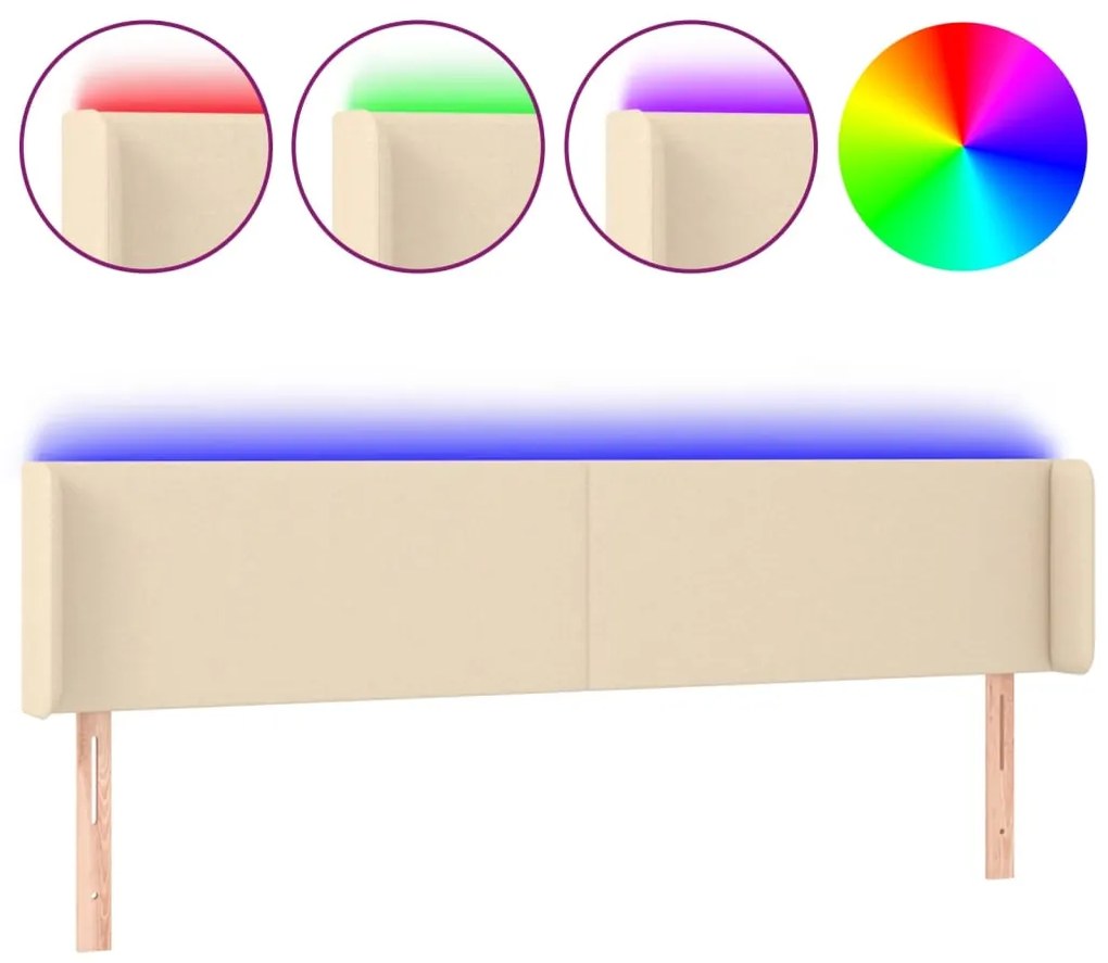 Testiera a led crema 203x16x78/88 cm in tessuto
