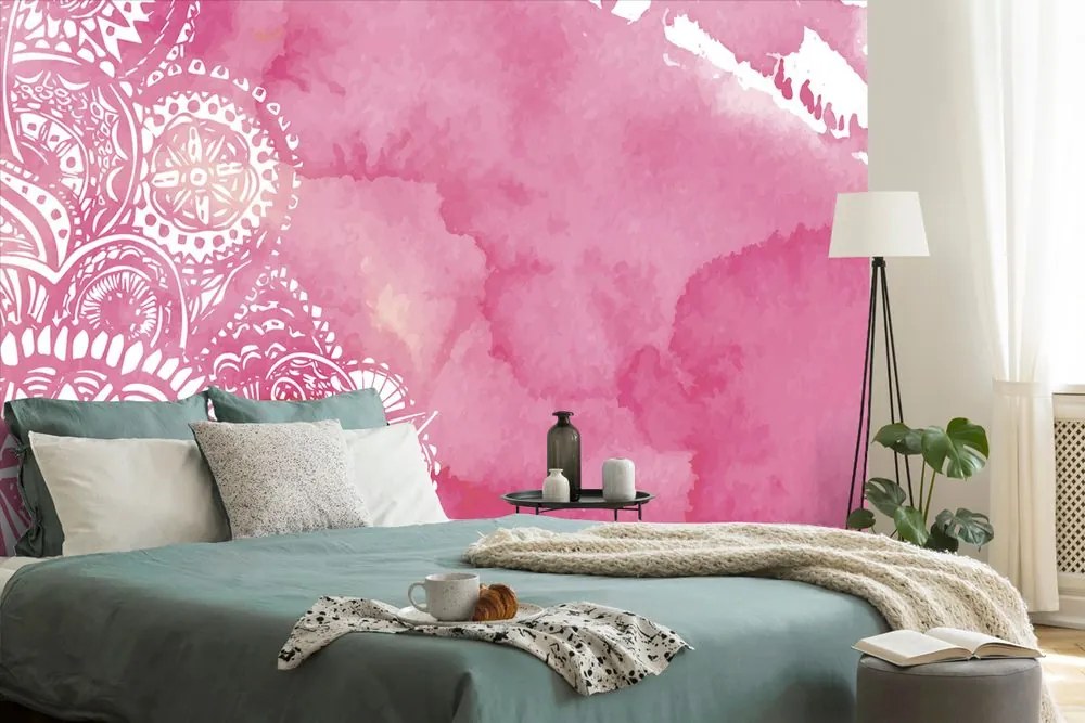 Carta da parati – Mandala acquerello rosa