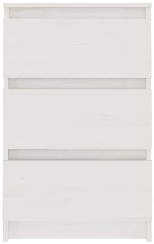 Comodino bianco 40x29,5x64 cm in legno massello di pino