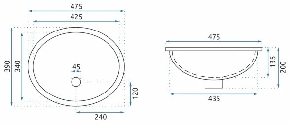 REA-U6330 - Lavabo da incasso NEL 39x47,5 cm ceramica/bianco lucido