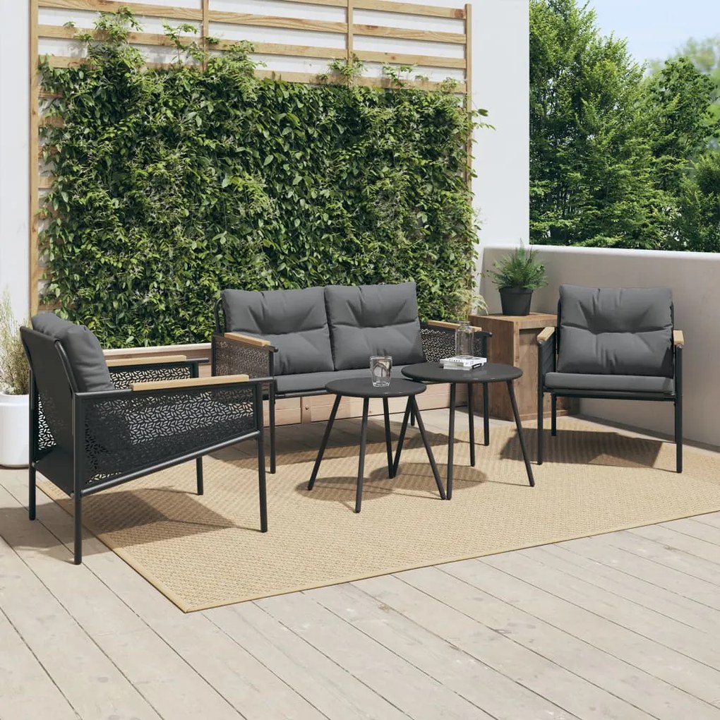 Set Mobili Da Balcone 5 Pz Con Cuscini Nero İn Acciaio /
