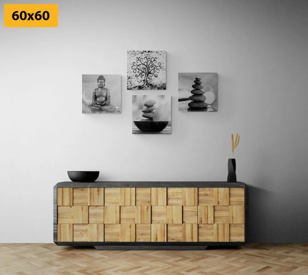 Set di quadri – Con motivo Feng Shui in bianco e nero